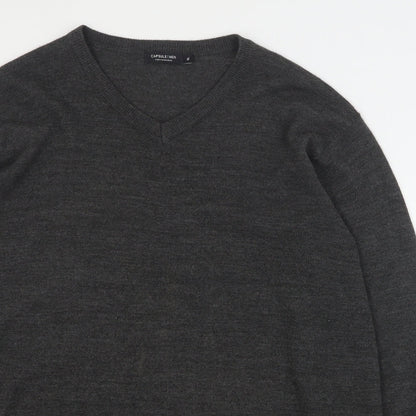 Capsule Mens Grey V-Neck  Acrylic Pullover Jumper Size XL