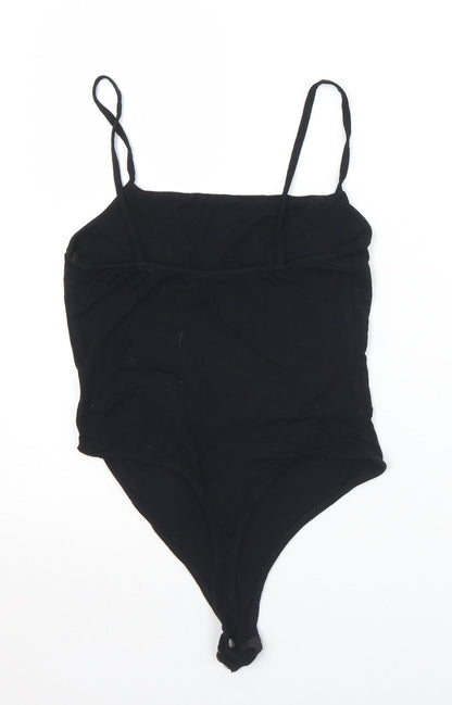 PRETTYLITTLETHING Womens Black  Viscose Bodysuit One-Piece Size 10  Snap