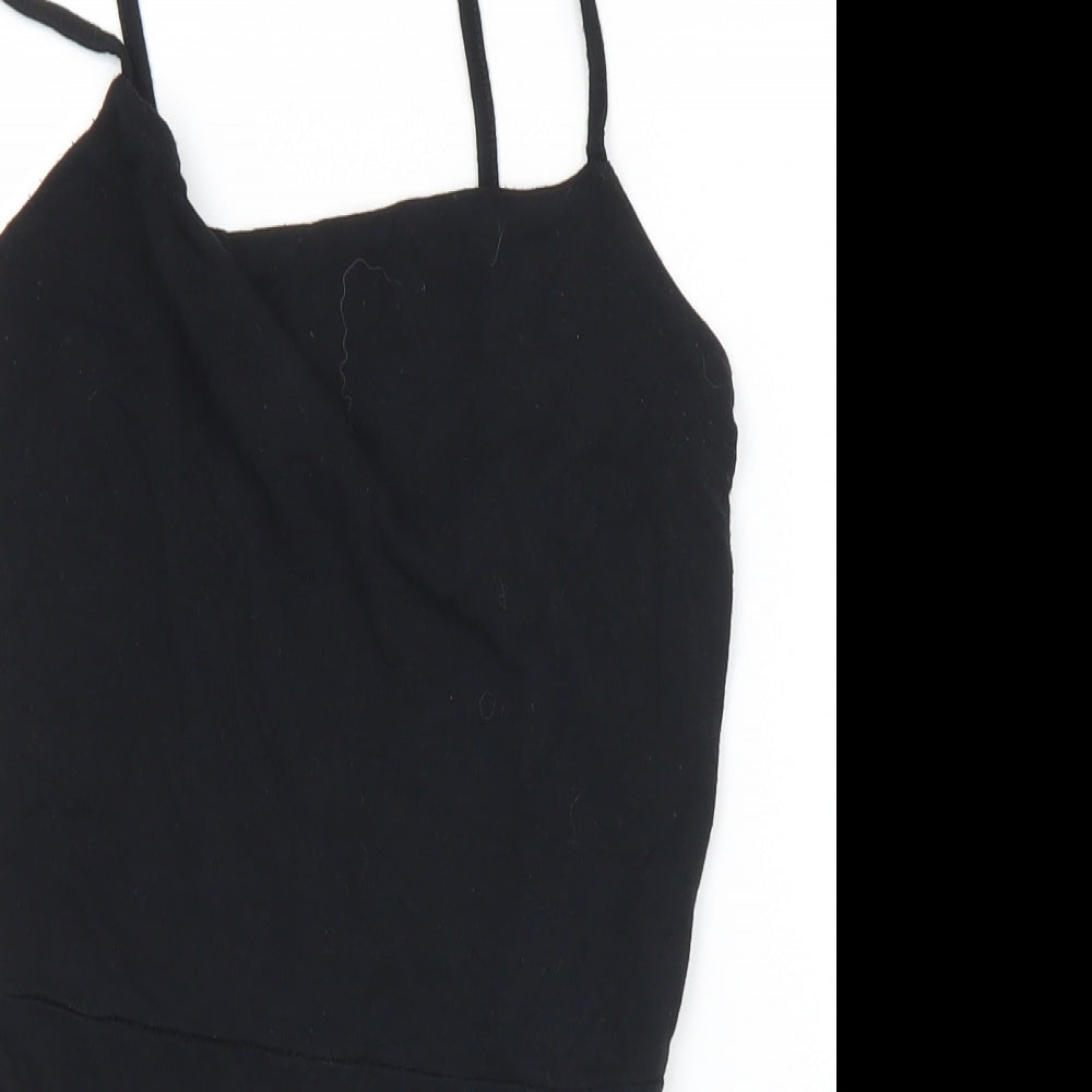 PRETTYLITTLETHING Womens Black  Viscose Bodysuit One-Piece Size 10  Snap