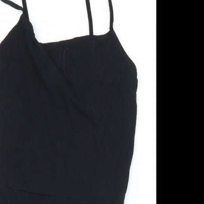 PRETTYLITTLETHING Womens Black  Viscose Bodysuit One-Piece Size 10  Snap