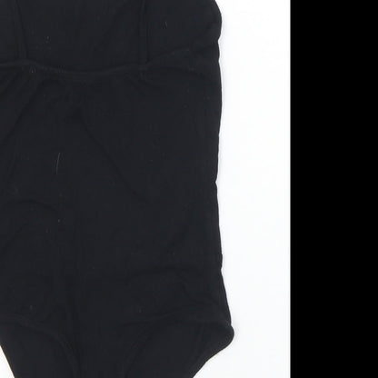 PRETTYLITTLETHING Womens Black  Viscose Bodysuit One-Piece Size 10  Snap