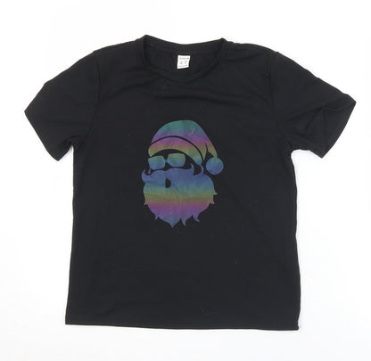 SheIn Girls Black  Polyester Basic T-Shirt Size 8 Years Crew Neck  - Christmas