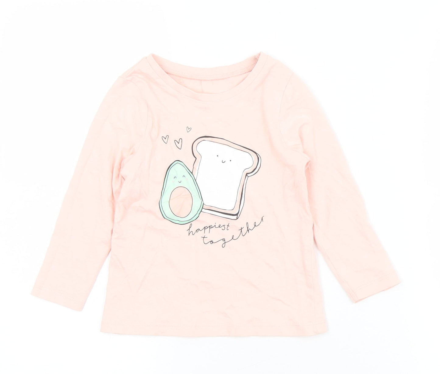 George Girls Pink  Cotton Basic T-Shirt Size 18-24 Months Crew Neck  - Avocado Toast