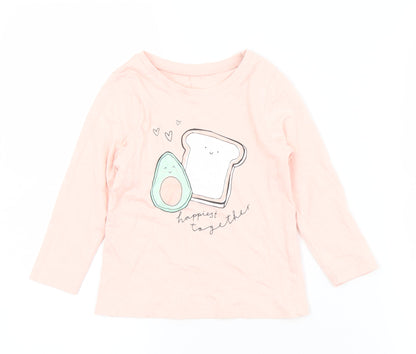 George Girls Pink  Cotton Basic T-Shirt Size 18-24 Months Crew Neck  - Avocado Toast