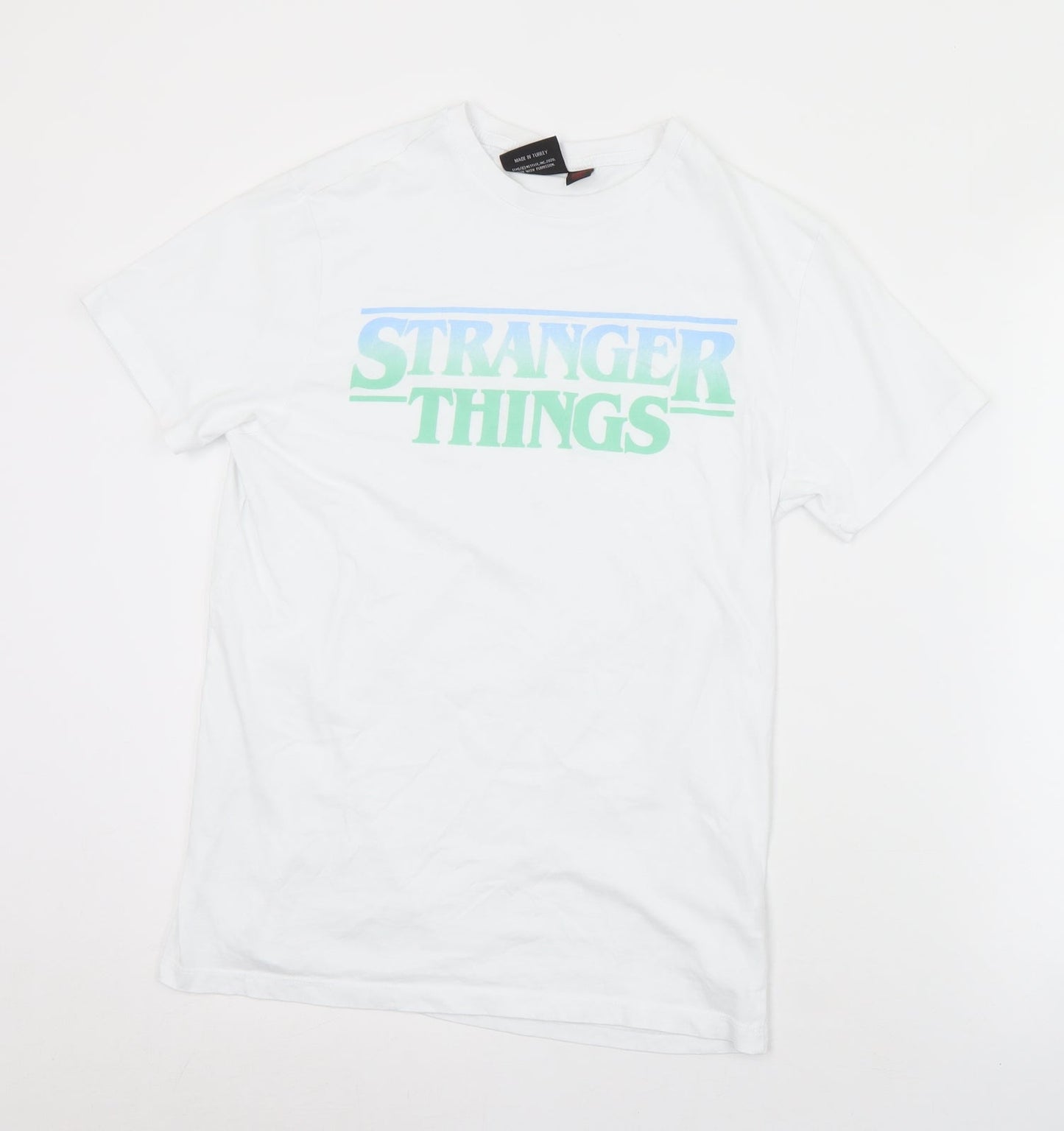 Primark Womens White  Cotton Basic T-Shirt Size S Crew Neck - Stranger Things