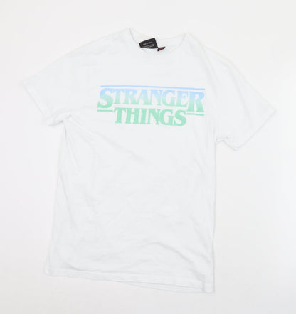Primark Womens White  Cotton Basic T-Shirt Size S Crew Neck - Stranger Things