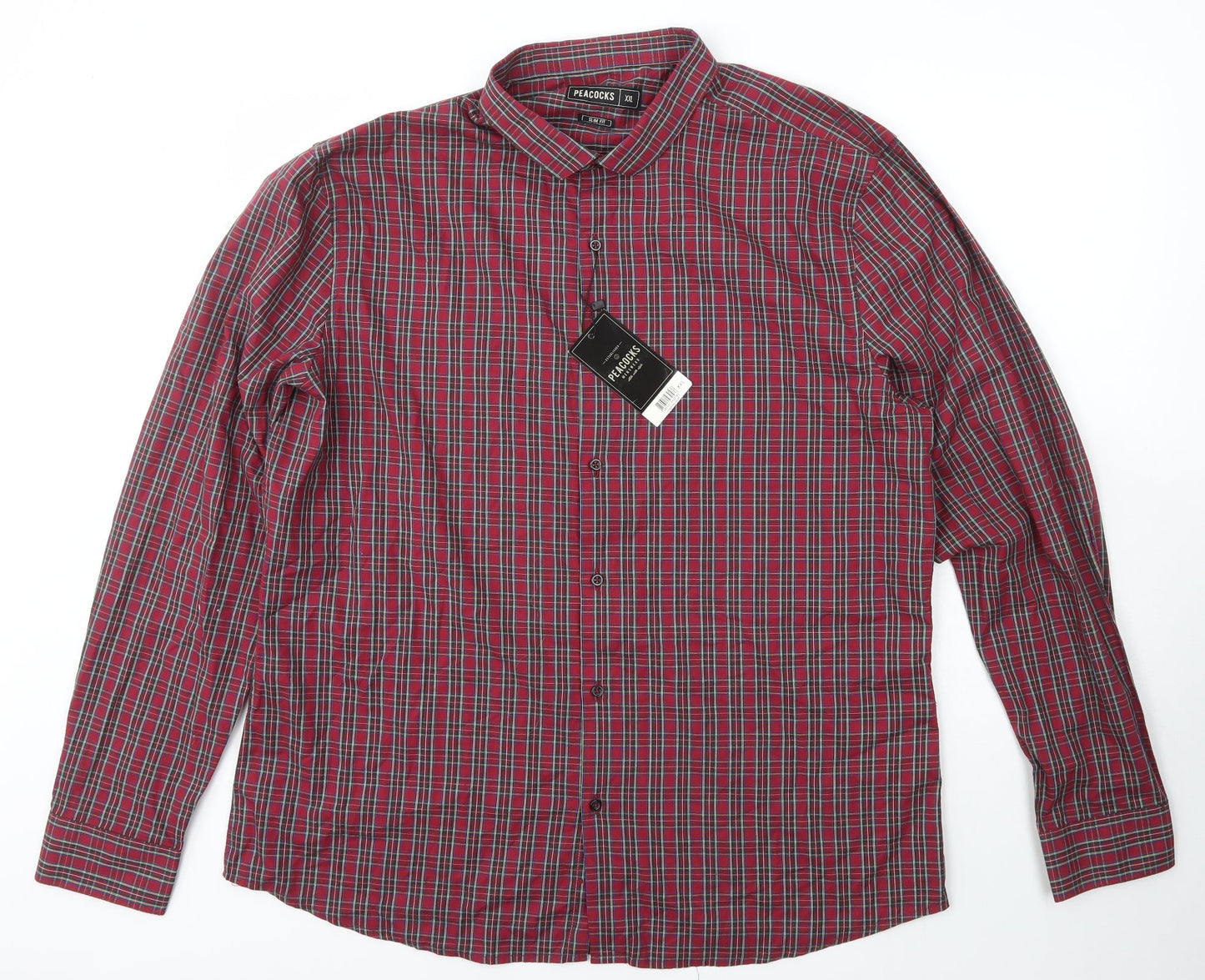 Mens UK Size 2XL Peacocks Red  Button-Up Long Sleeve Casual Shirt