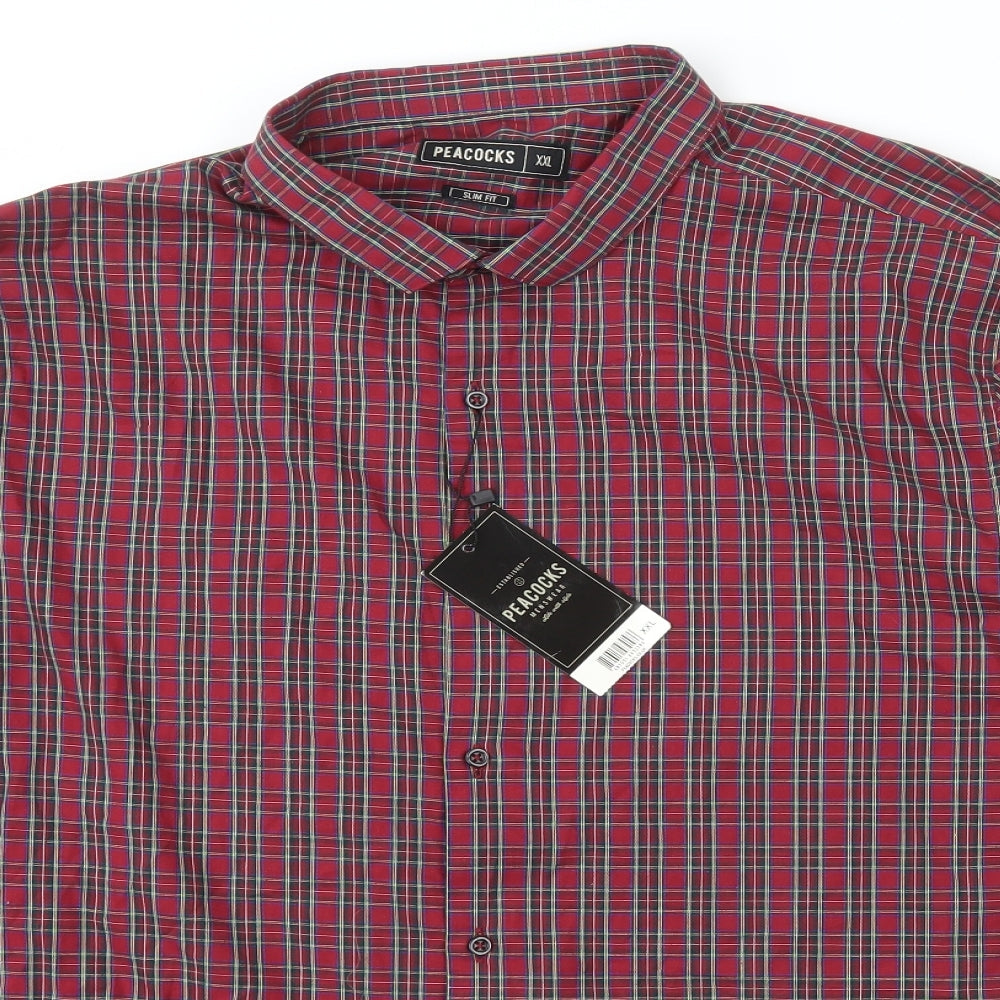 Mens UK Size 2XL Peacocks Red  Button-Up Long Sleeve Casual Shirt
