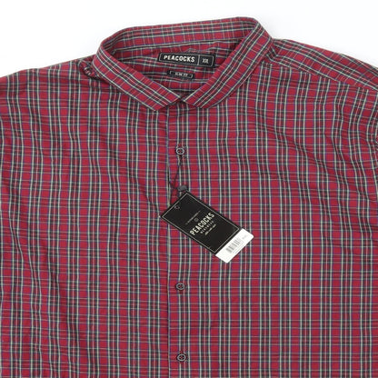 Mens UK Size 2XL Peacocks Red  Button-Up Long Sleeve Casual Shirt