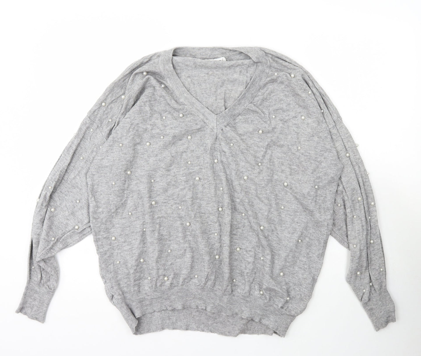 Jubylee Womens Grey V-Neck  Viscose Pullover Jumper Size M