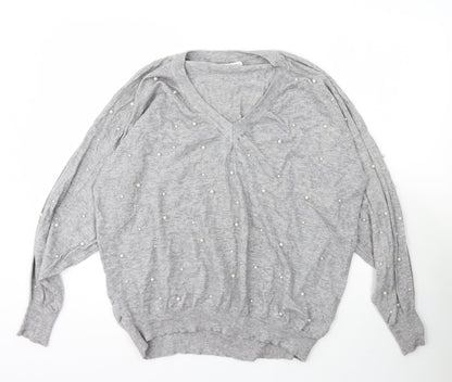 Jubylee Womens Grey V-Neck  Viscose Pullover Jumper Size M