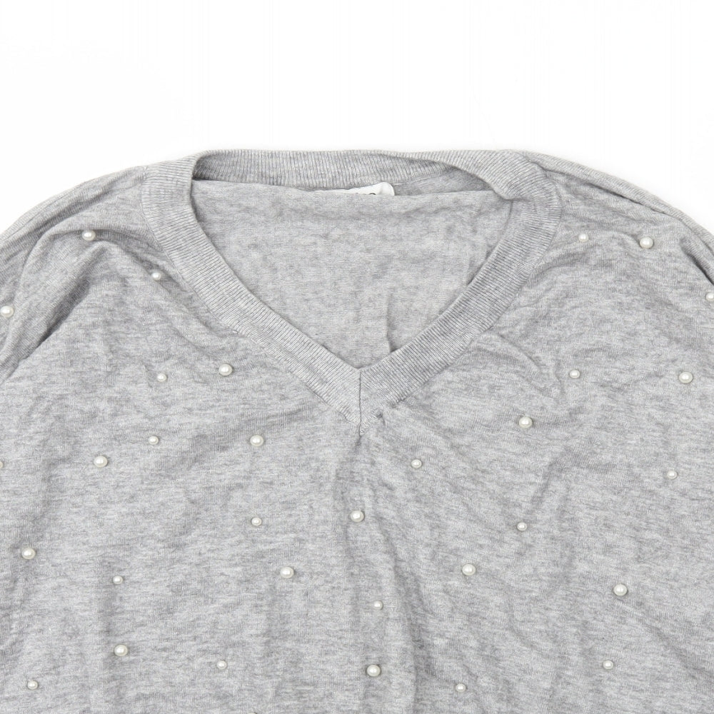 Jubylee Womens Grey V-Neck  Viscose Pullover Jumper Size M