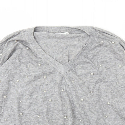 Jubylee Womens Grey V-Neck  Viscose Pullover Jumper Size M