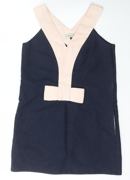 Mademoiselle Tara Womens Blue  Cotton A-Line  Size 10  V-Neck Zip - Pockets