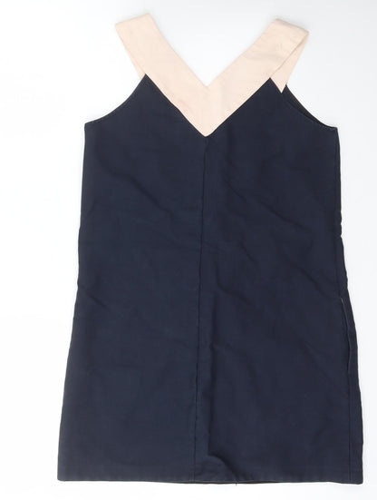 Mademoiselle Tara Womens Blue  Cotton A-Line  Size 10  V-Neck Zip - Pockets