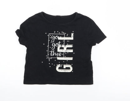 George Girls Black  Cotton Pullover T-Shirt Size 6-7 Years Crew Neck