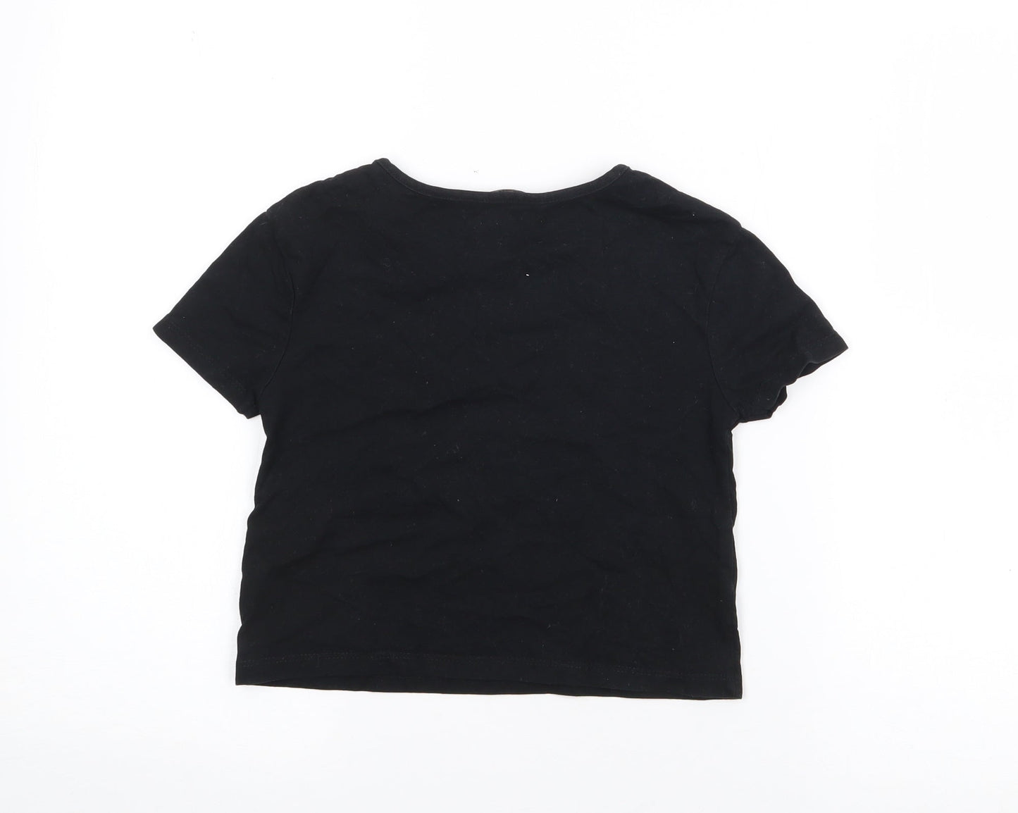 George Girls Black  Cotton Pullover T-Shirt Size 6-7 Years Crew Neck