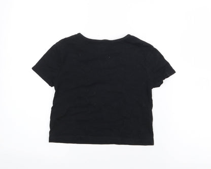 George Girls Black  Cotton Pullover T-Shirt Size 6-7 Years Crew Neck