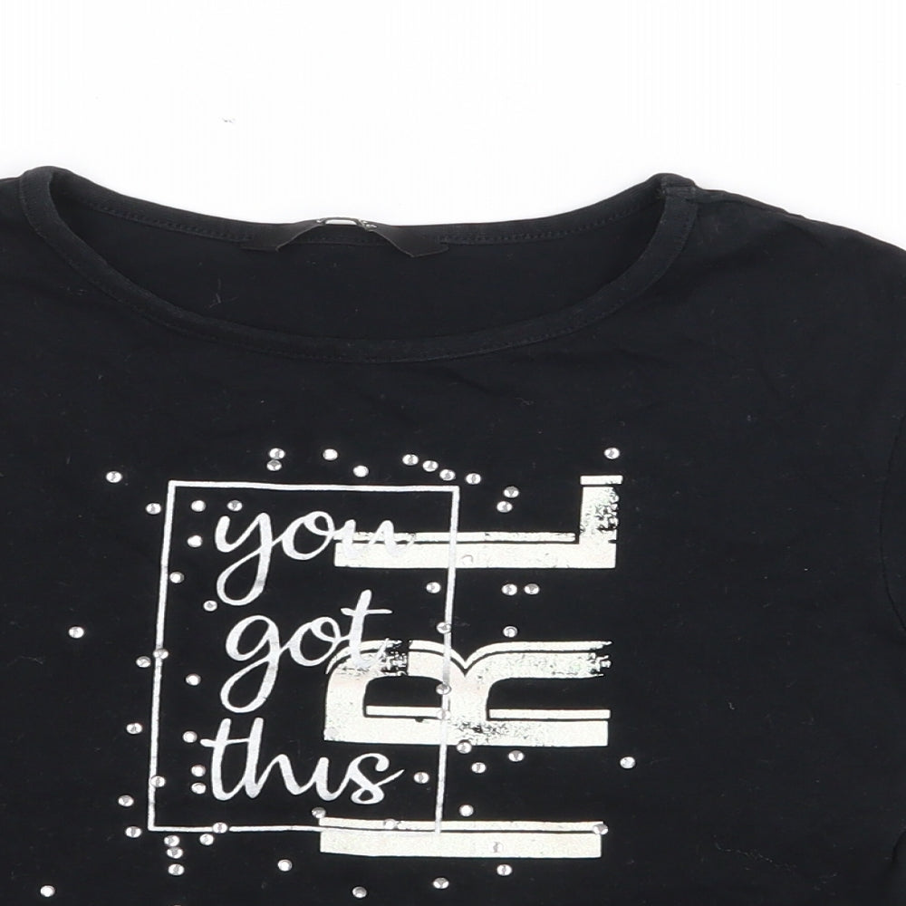 George Girls Black  Cotton Pullover T-Shirt Size 6-7 Years Crew Neck