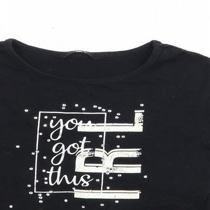 George Girls Black  Cotton Pullover T-Shirt Size 6-7 Years Crew Neck
