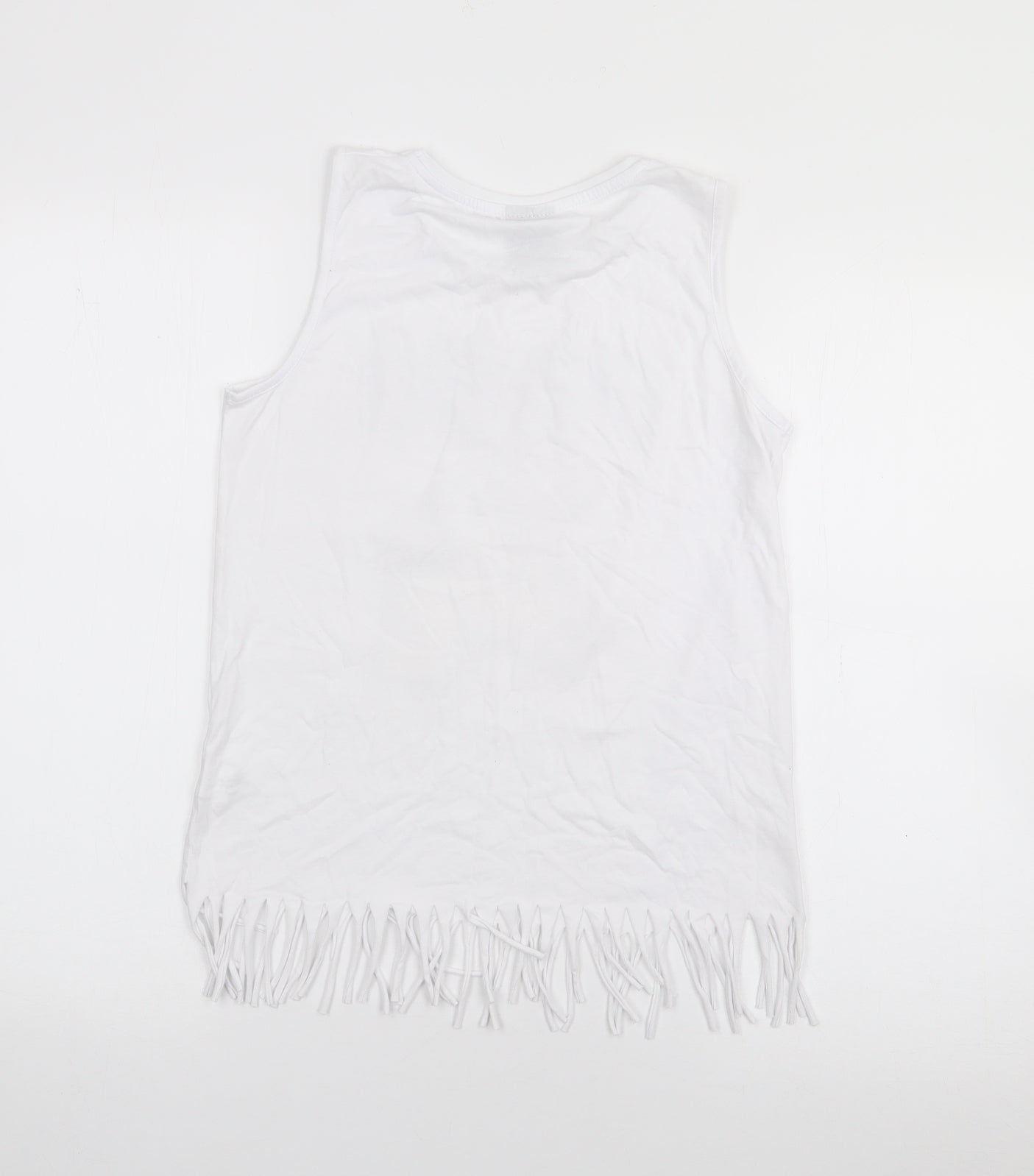 Primark Girls White  Cotton Camisole Tank Size 11-12 Years Scoop Neck  - Unicorn