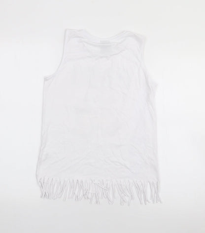 Primark Girls White  Cotton Camisole Tank Size 11-12 Years Scoop Neck  - Unicorn