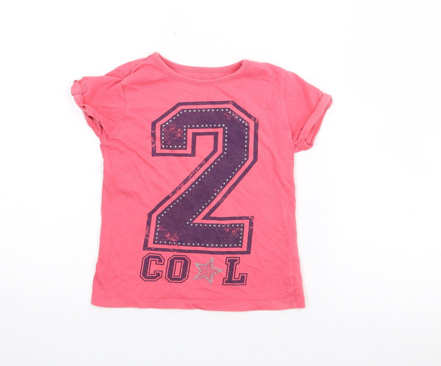 Dunnes Stores Girls Pink  Cotton Basic T-Shirt Size 7 Years Crew Neck