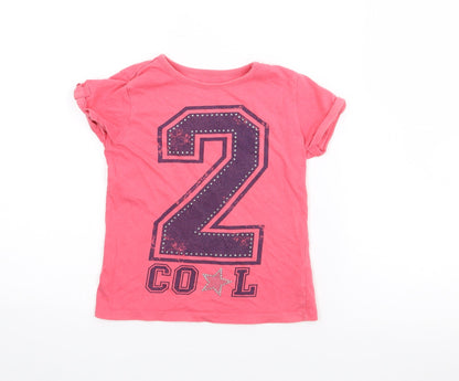 Dunnes Stores Girls Pink  Cotton Basic T-Shirt Size 7 Years Crew Neck