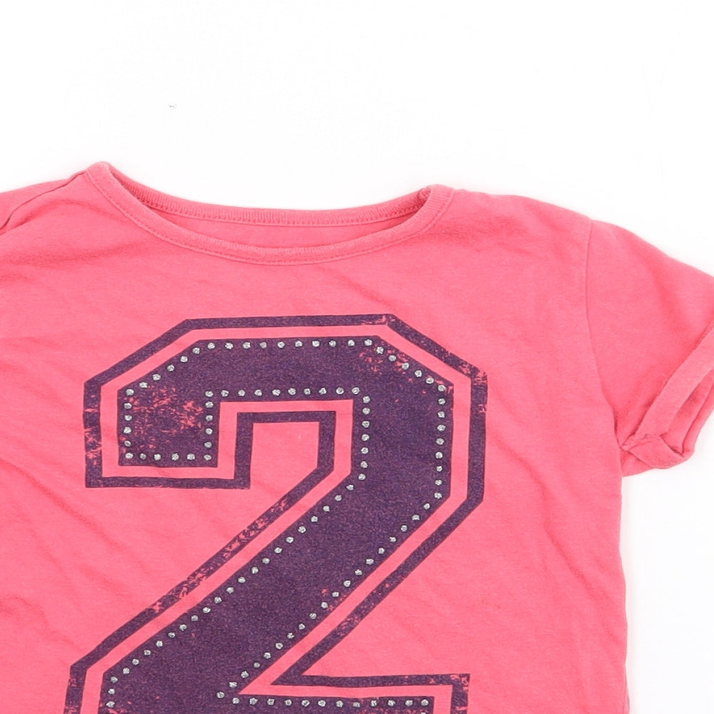 Dunnes Stores Girls Pink  Cotton Basic T-Shirt Size 7 Years Crew Neck