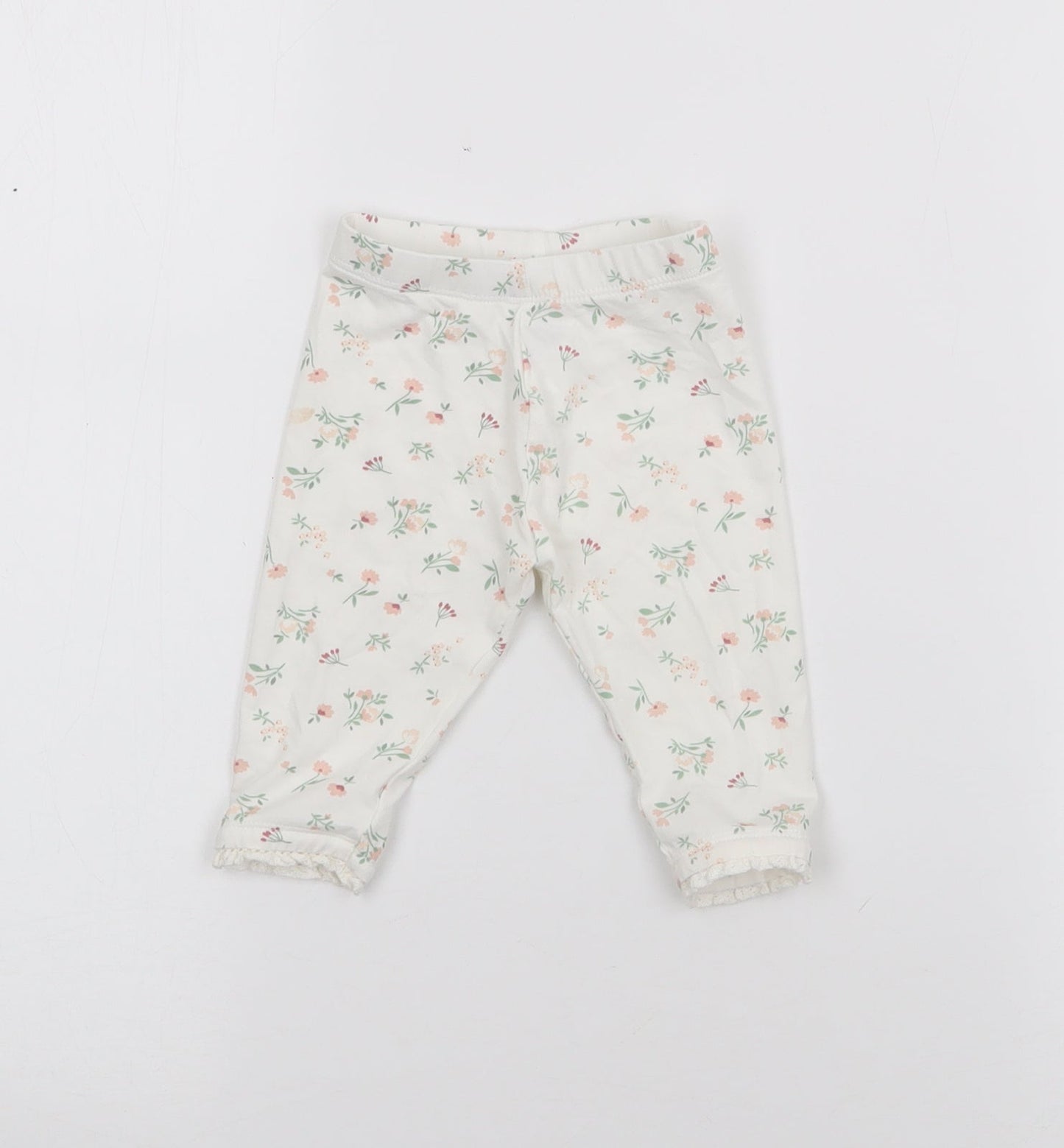 Matalan Girls White Geometric Cotton Pedal Pusher Leggings Size 3-6 Months