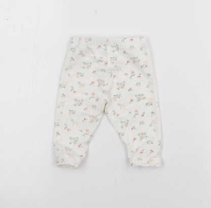 Matalan Girls White Geometric Cotton Pedal Pusher Leggings Size 3-6 Months