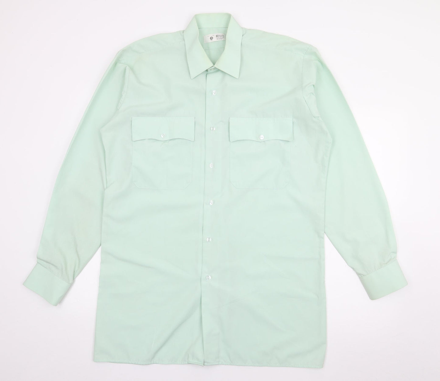 Mens UK Size 16 Preworn Green  Button-Up Long Sleeve Casual Shirt