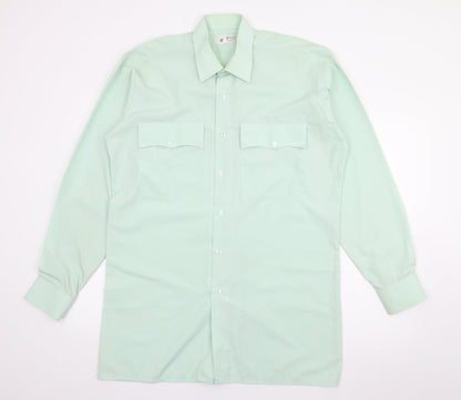 Mens UK Size 16 Preworn Green  Button-Up Long Sleeve Casual Shirt