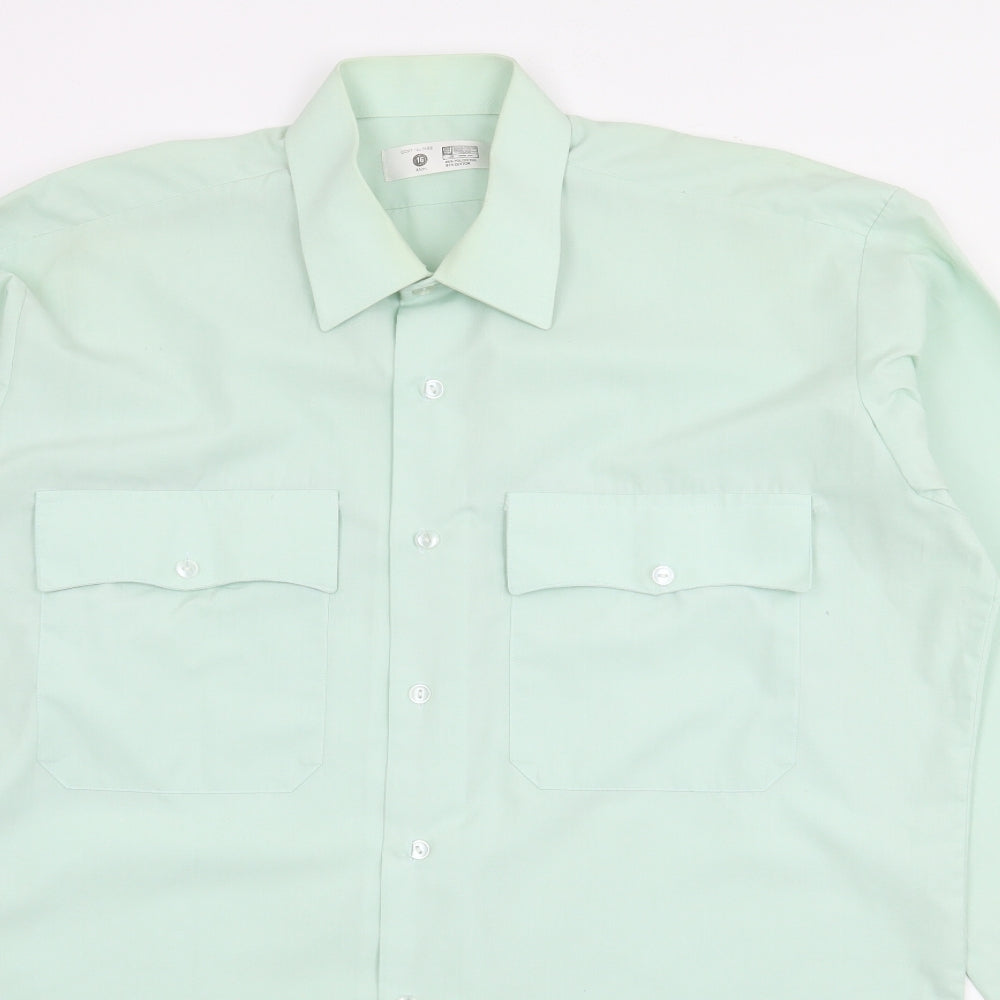Mens UK Size 16 Preworn Green  Button-Up Long Sleeve Casual Shirt