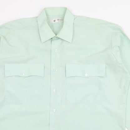Mens UK Size 16 Preworn Green  Button-Up Long Sleeve Casual Shirt