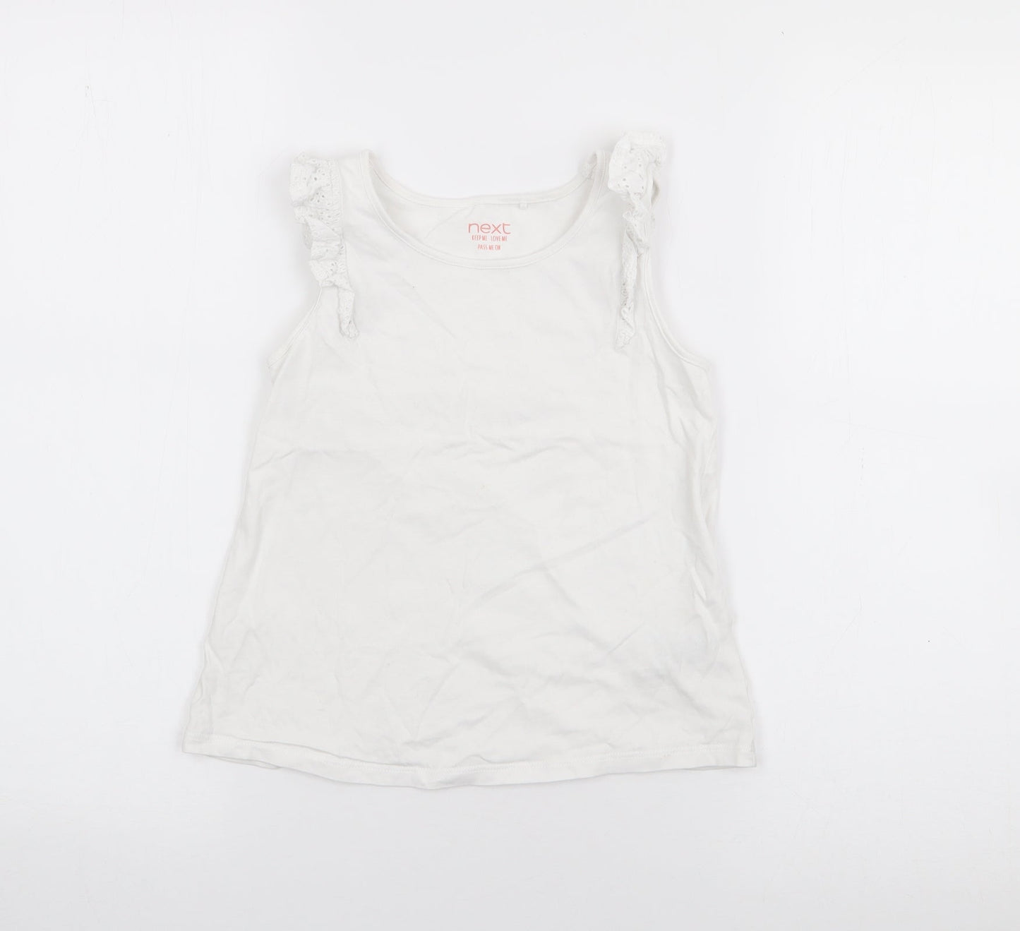 NEXT Girls White  Cotton Basic Tank Size 7-8 Years Scoop Neck