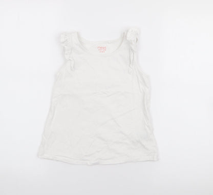 NEXT Girls White  Cotton Basic Tank Size 7-8 Years Scoop Neck