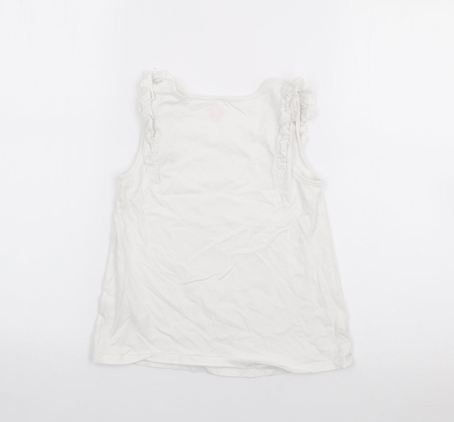 NEXT Girls White  Cotton Basic Tank Size 7-8 Years Scoop Neck