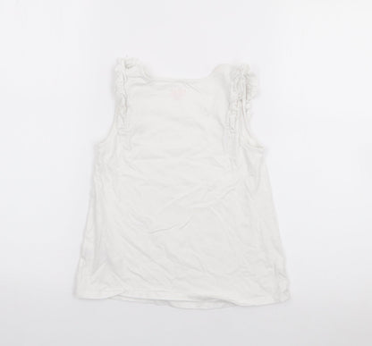 NEXT Girls White  Cotton Basic Tank Size 7-8 Years Scoop Neck