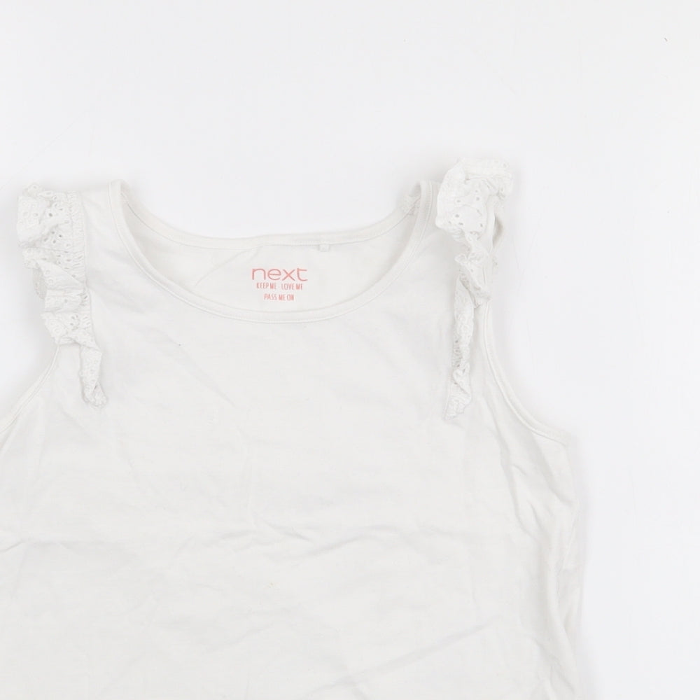 NEXT Girls White  Cotton Basic Tank Size 7-8 Years Scoop Neck