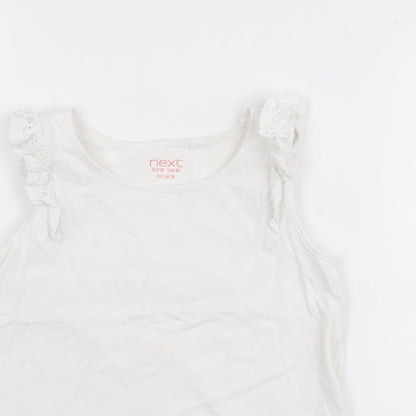 NEXT Girls White  Cotton Basic Tank Size 7-8 Years Scoop Neck