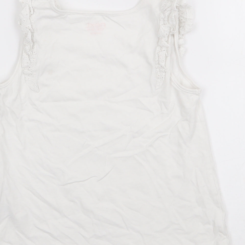 NEXT Girls White  Cotton Basic Tank Size 7-8 Years Scoop Neck
