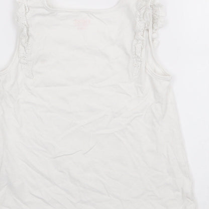 NEXT Girls White  Cotton Basic Tank Size 7-8 Years Scoop Neck
