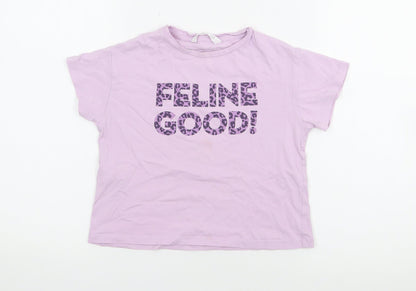 MNG Girls Purple  Cotton Basic T-Shirt Size 6 Years Crew Neck