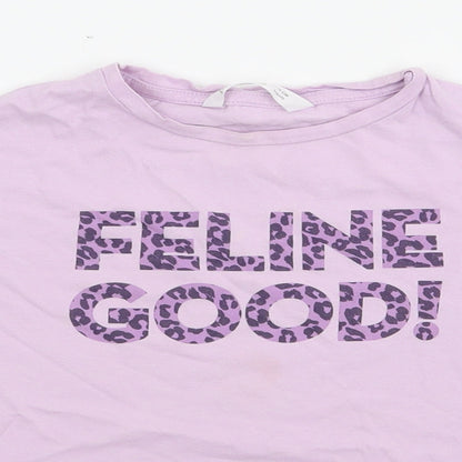 MNG Girls Purple  Cotton Basic T-Shirt Size 6 Years Crew Neck