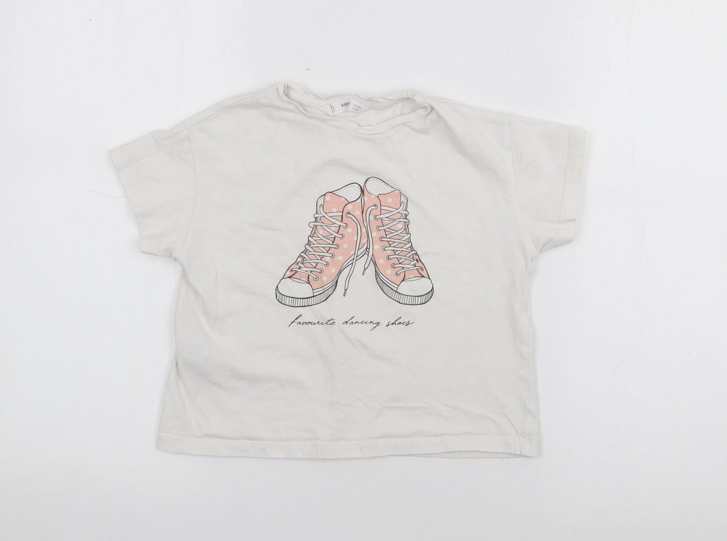 MNG Girls White  Cotton Basic T-Shirt Size 6 Years Crew Neck