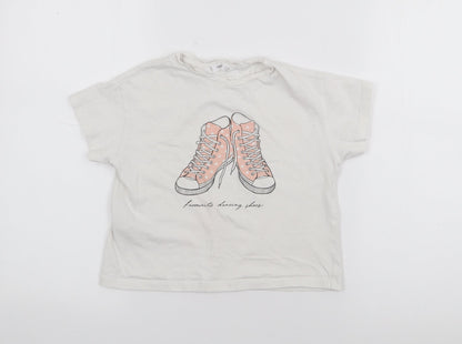 MNG Girls White  Cotton Basic T-Shirt Size 6 Years Crew Neck