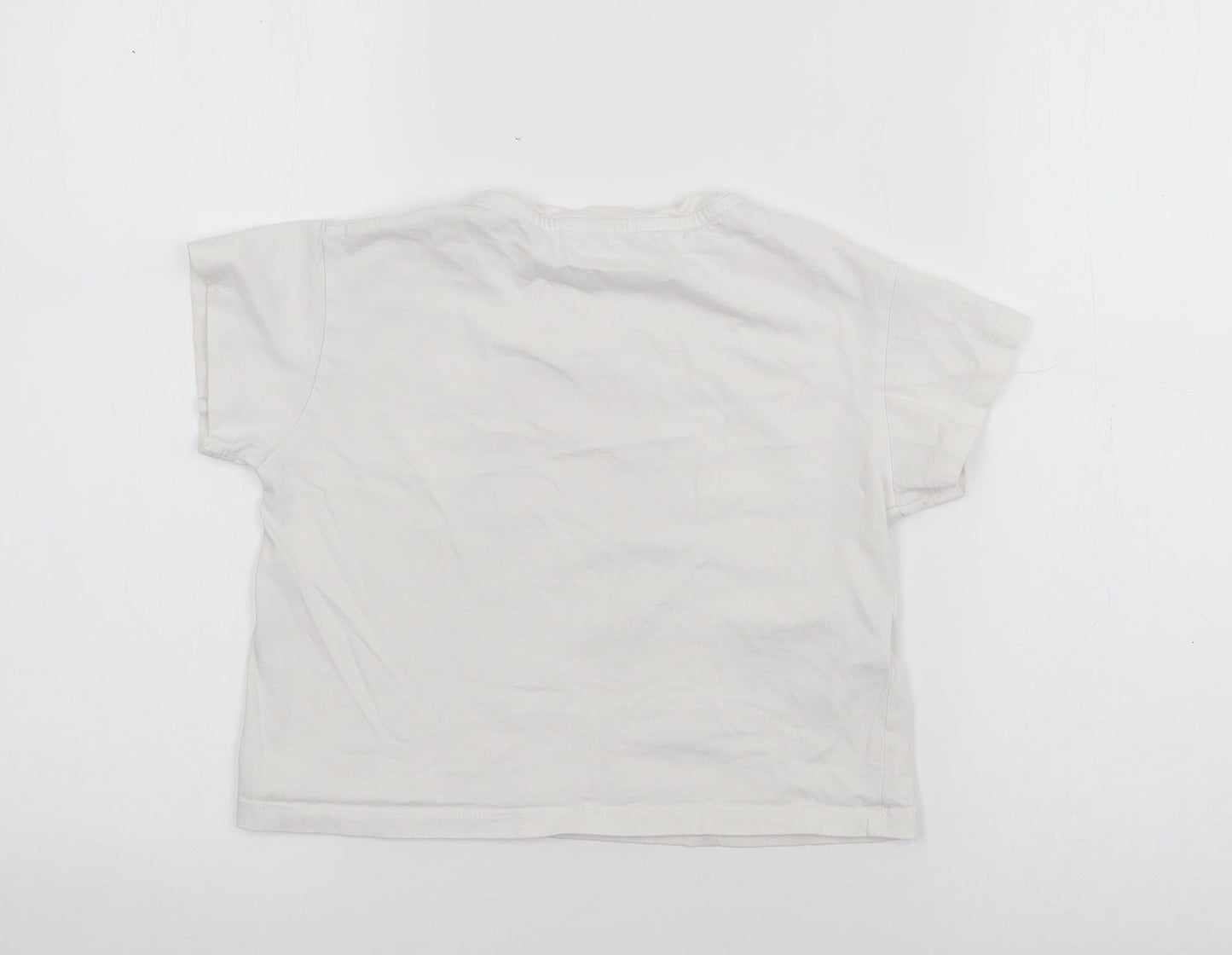 MNG Girls White  Cotton Basic T-Shirt Size 6 Years Crew Neck