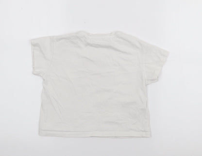 MNG Girls White  Cotton Basic T-Shirt Size 6 Years Crew Neck