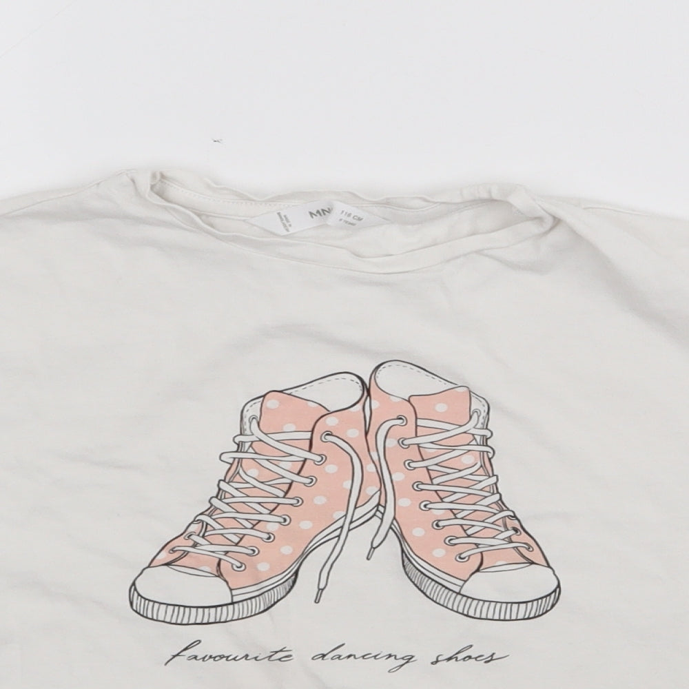 MNG Girls White  Cotton Basic T-Shirt Size 6 Years Crew Neck